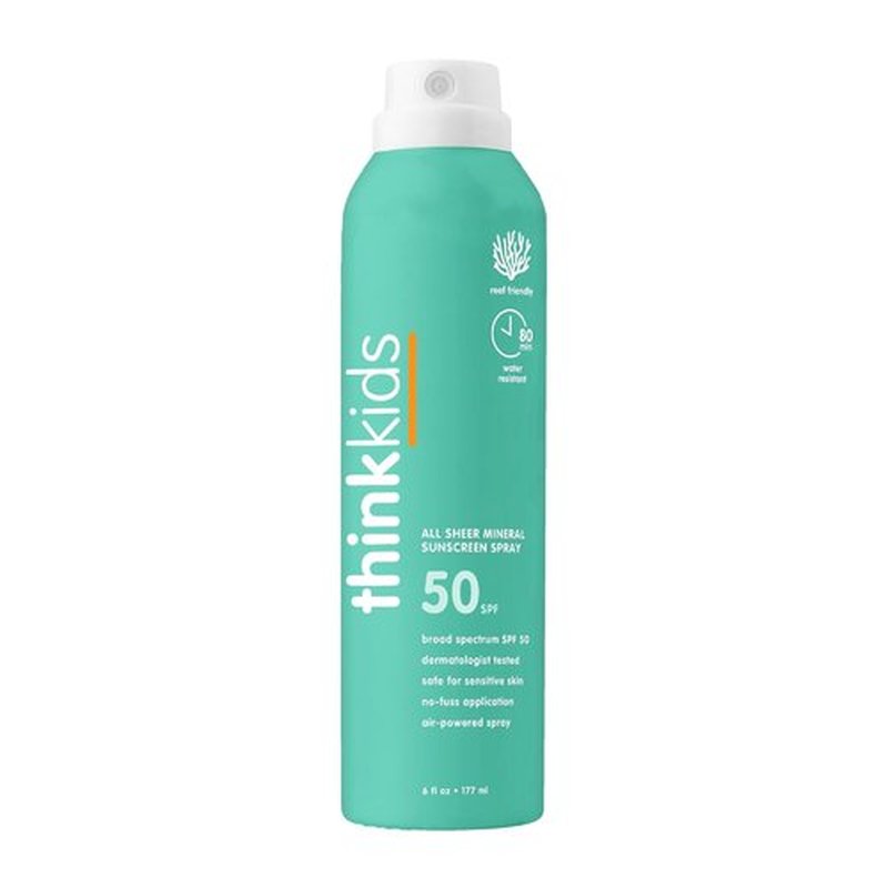 Thinksport Kids Sunscreen Spray - SPF 50 Mineral Protection | Water-Resistant, 6 Fl Oz, Natural Zinc Oxide