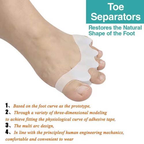 Silicone Toe Separators for Women and Men, Soft Toe Spacers for Overlapping Toes and Hammer Toes Pain Relief, Ergonomic Toe Straightener for Yoga, Running, 1 Pairs (12 years old - adult White)
