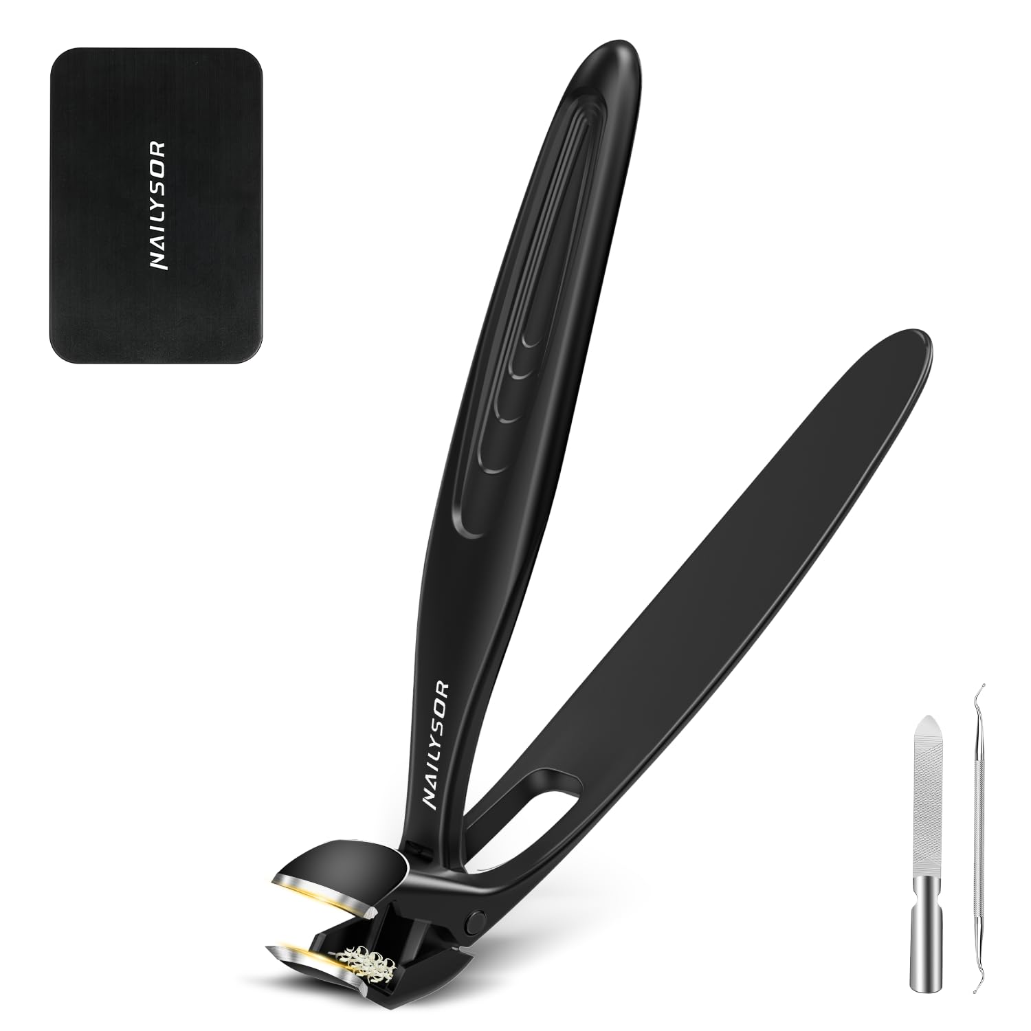 Upgrade Extended Toenail Clippers for Thick Toenails, Long Handled Nail Clippers for Seniors, Large Fingernail Clipper Angled Head with Catcher, Ergonomic Wide Opening Heavy Duty Cutter for Men Women