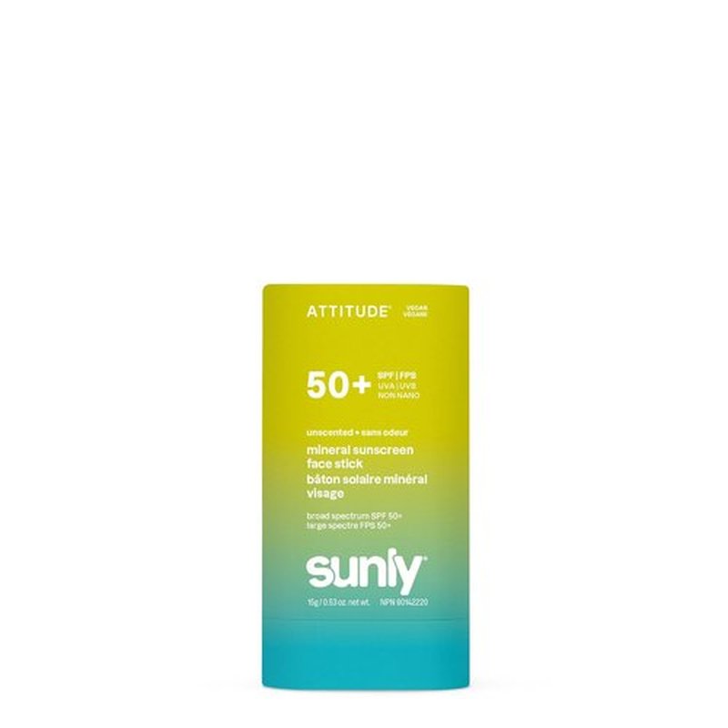 ATTITUDE Face Sunscreen Stick SPF 50 - Broad Spectrum Zinc Oxide, Lightweight & Vegan, 0.53 oz