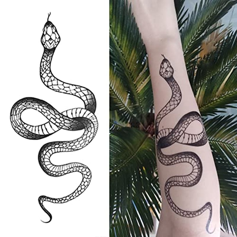 Fashion Realistic Big Size Black Snake Temporary Tattoo Stickers for Women Men Waterproof Fake Tattoo Waist Body Forearm Arm (Pack of 3)