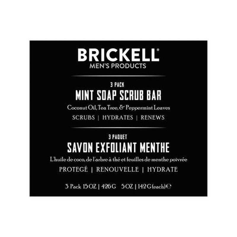 Brickell Men's Mint Soap Scrub Bar for Men (3 Pack), Natural and Organic Exfoliating Bar Soap Handmade with Tea Tree, Coconut and Peppermint Leaf Scent, 5 Ounce Bar (3 Pack)