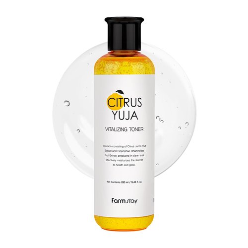 Farmstay Citrus Yuja Vitalizing Toner – Vitamin C Facial Toner for Dry & Sensitive Skin, Dark Spot Correcting, Moisturizing & pH-Balancing, Smoothing, Korean Skin Care, for Women & Men, 9.46 fl. oz.