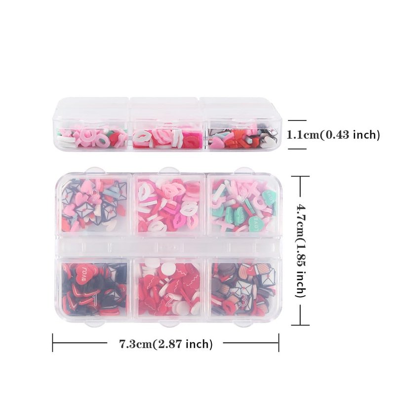 Valentine's Day Nail Art Slices Glitter Sequins 3D Heart Lips Envelope Shape Colorful Cute Nail Decals Paillettes for Girls Women DIY Nail Art Decoration