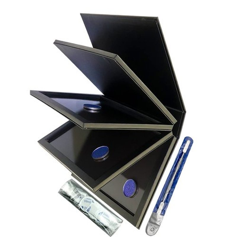 SZDYM Strong 4 Layers Empty Magnetic Palette Book Palette+1pcs Makeup Depotting Spatula+50pcs Round Metal Stickers+50pcs Square Metal Stickers