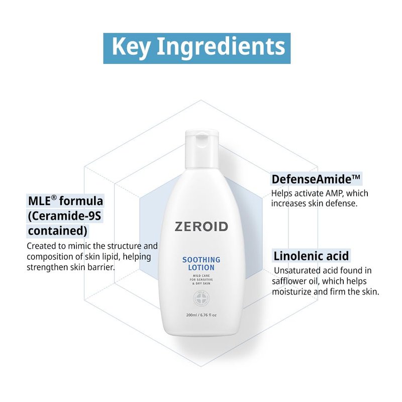 ZEROID Soothing Lotion - Moisturizer for Sensitive Skin | Skin Barrier Repair | 6.76 fl oz (200ml)