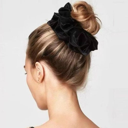 Nothstein 4PCS Black Satin Silk Scrunchies for Women, 6.3Inches Extra Large Hair Scrunchy Oversized Thick Elastic Hair Ties Hair Bands Ponytail Holders Jumbo Hair Scrunchies
