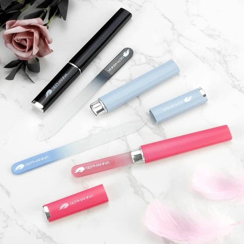 Skiennix Premium Crystal Glass Nail File - Professional Double-Sided for Natural & Acrylic Nails | Portable Case Included (Black, Blue & Pink)
