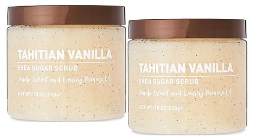 Shea Sugar Scrub, 18 oz ea. container, with, Ultra Hydrating and Exfoliating Scrub for Nourishing Essential Body Care + King Combo QR Code (Tahitian Vanilla (2 count))