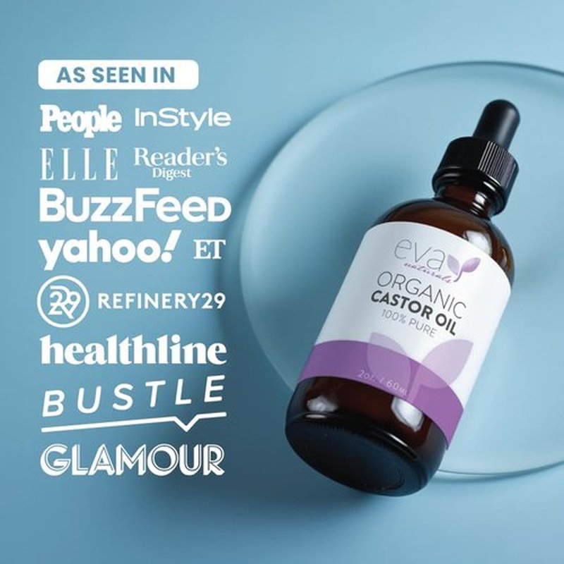 Eva Naturals 100% Pure Castor Oil – Cold Pressed for Eyelash, Eyebrow, Hair & Lash Growth, Thicker Brow & Face Serum Drops for Wrinkles, Hydrating & Nourishing Oil for Skin, Lashes & Brows, 2oz