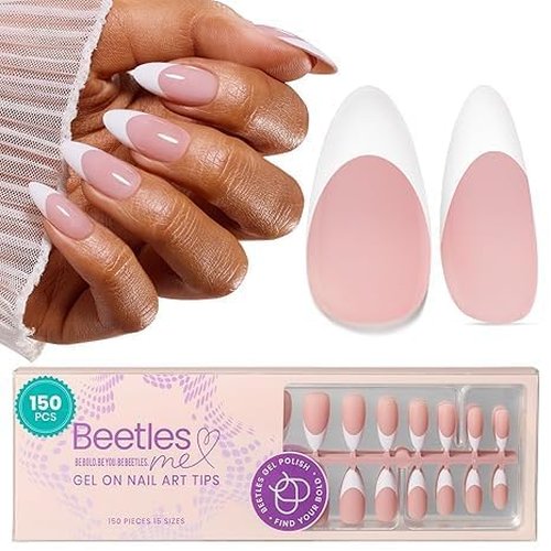 Beetles Almond Press on Nails - 210Pcs Ombre Medium Almond Nails Press on Nails 4-in-1 French Tip Press On Nails Press on 15 Sizes