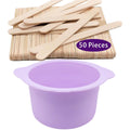 Silicone Wax pot Liner, Silicone Wax Bowl Warmer liner, Non-Stick Melt Pot Replacement, Reusable Melt Liner with 50 Pcs Waxing Sticks Body Hair Removal 14 oz (1 purple)