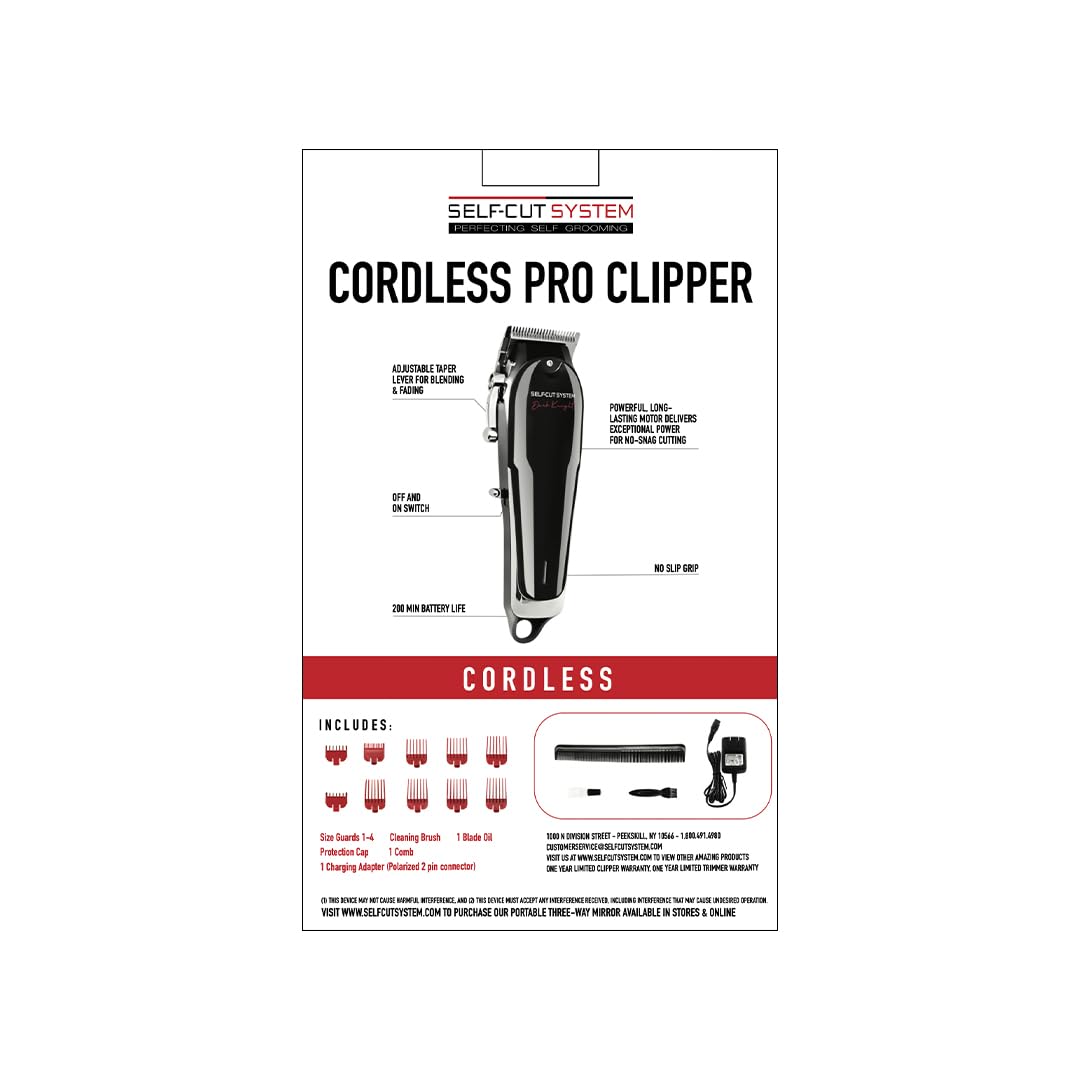 Self-Cut System Cordless Hair Clippers Black Lambo - Cordless Clippers with Precision Blades, Rotary Motor, 90 Min Runtime, Taper Lever, Lightweight Ergonomic Design for Home & Barber Use - Black