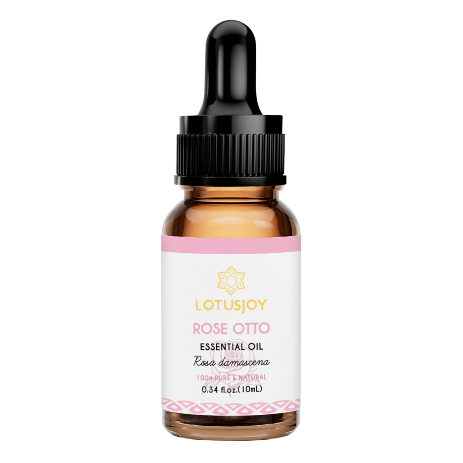 LOTUSJOY 100% Pure Rose Otto Essential Oil 0.34 fl oz, Natural Rose Otto Oil in Amber Glass Bottle with Dropper for Diffuser Massage Skin Care