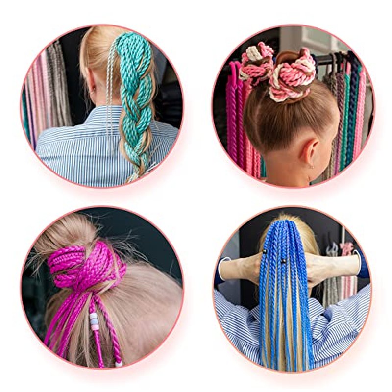 17 Inch Girls Rubber Bands Hair Extensions for Kids Crazy Hair Day Accessories Colorful Wigs Colored Braids for for Women Girls Hair with Rubber Bands Braided Synthetic Hairpieces Ponytail for 12pcs