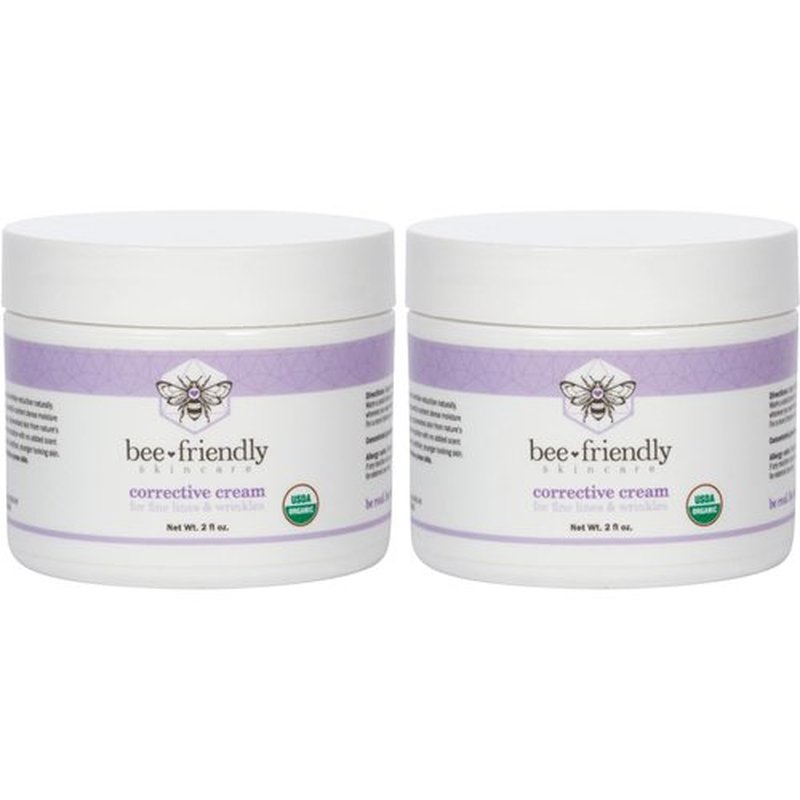 BeeFriendly Organic Corrective Cream, USDA Certified Face Moisturizer Rich Revitalizing Night Cream For Sensitive Skin Aids With Fine Lines, Wrinkles, Crows Feet, Eyes, Face, Neck 4 oz (2 Jars in box)