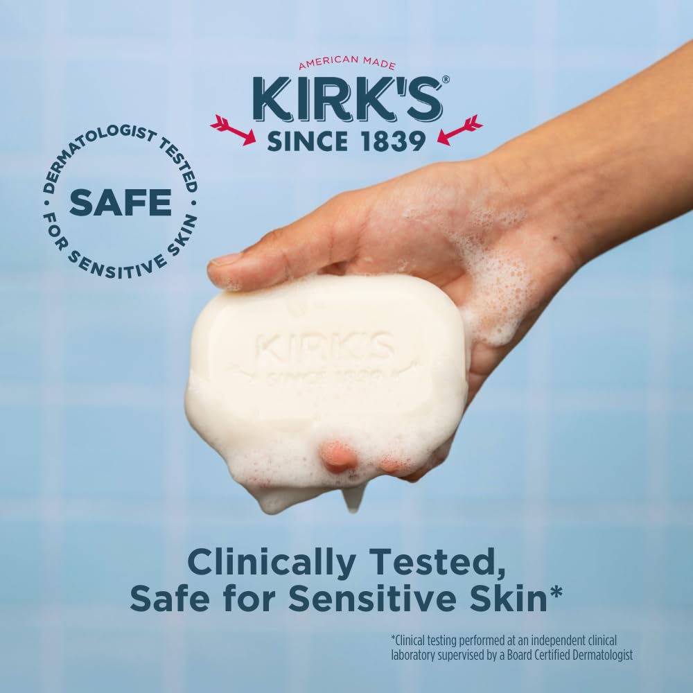 Kirk's Castile Bar Soap for Men, Women & Children - Made with Premium Coconut Oil, Sensitive Skin Formula, Vegan, Non GMO, Fragrance Free, 4 oz. Bars, 24 Pack
