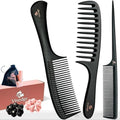 Vivedge Carbon Fiber Hair Comb Set for Curly Hair Woman|Wide Tooth Comb, Parting, Fine Tooth for Detangling, Styling for Natural Fine Straight to Curly, Thick, Wet or Dry Hair (Black-Pink)