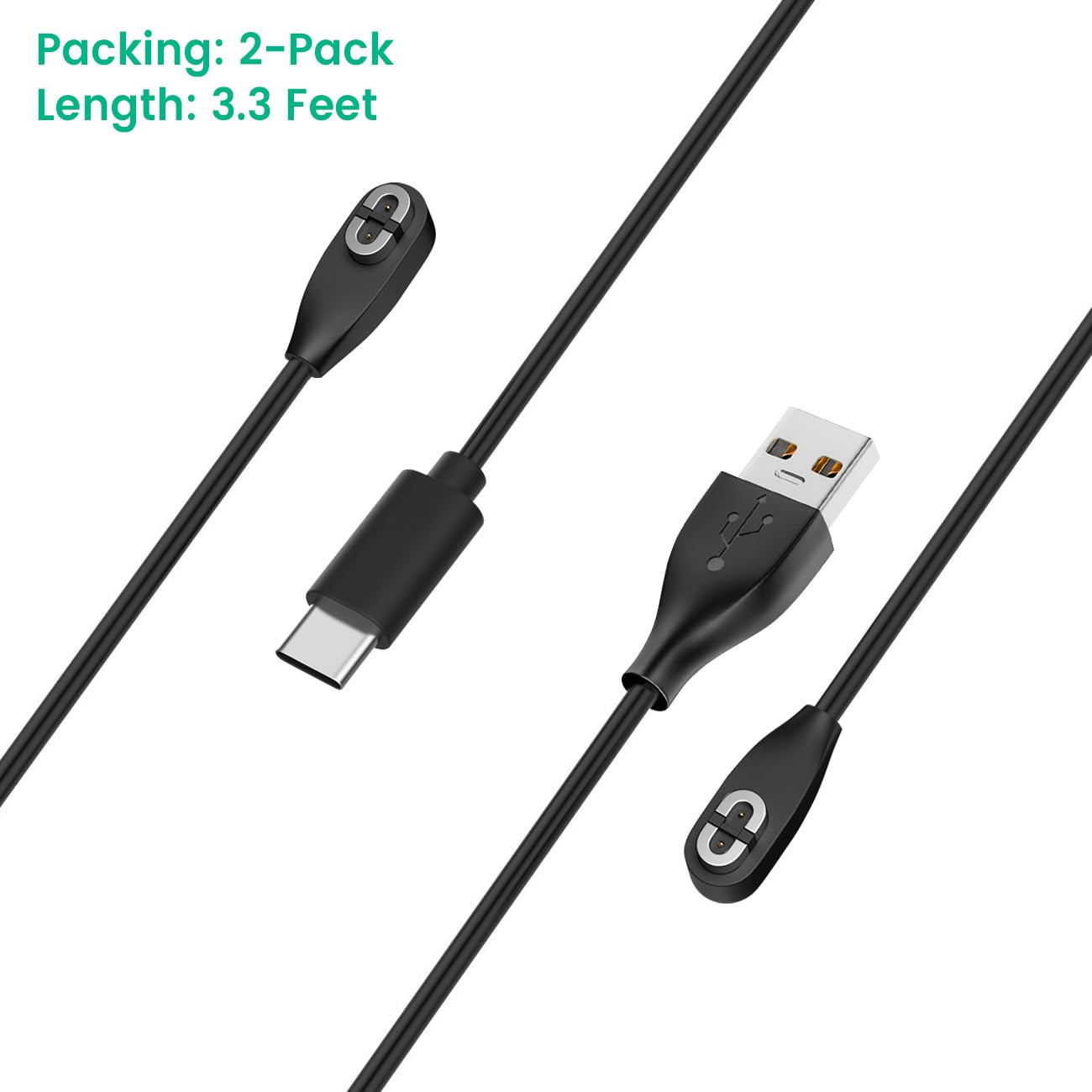 weishan 2-Pack Charging Cable for Aftershokz Aeropex AS800,Shokz OpenRun Pro,OpenRun,OpenRun Mini,OpenComm Bone Conduction Headphones - USB and USB C to Magnetic Charger Cords, 3.3ft