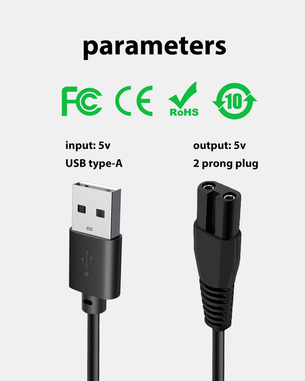wotdmu 5V USB Charging Cable for Wyklaus Head Shavers OP-002 Models 7D - Compatible and Reliable Power Solution, with 1 Cleaning Brush, 3.3ft Power Cord
