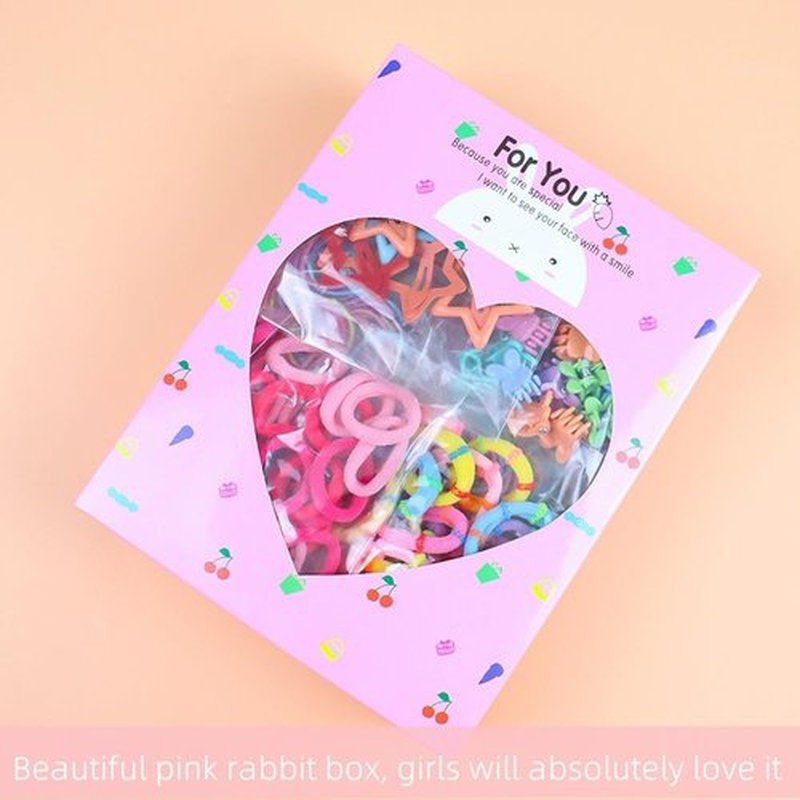 Girls Hair Rubber Bands Colorful Elastic Hair Ties Set Toddler Hair Accessories for Girls with Cute Hair Clips and Box