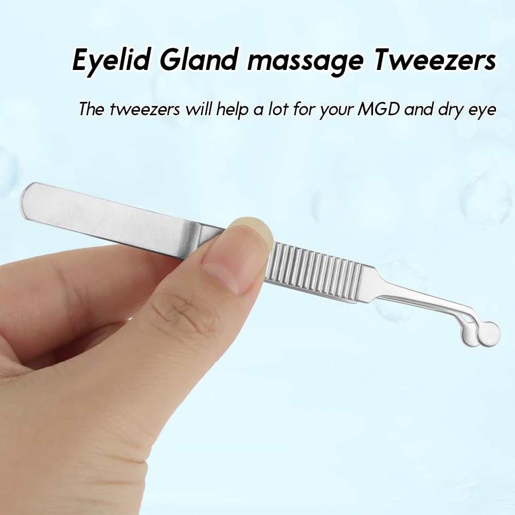Meibomian Gland Expressor, Stainless Steel Round Tip Tweezers, Professional Non Slip Forceps Eyelid Massage Tweezers Eyelid Gland Care for MG Issue Dry Eyes - Easy to Use