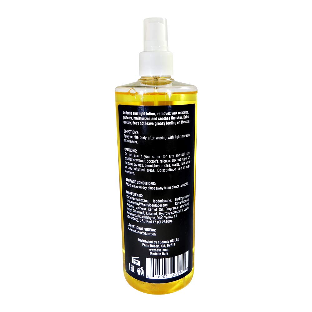 Waxness Post Waxing Argan Oil Lotion 16.9 oz (500 ml) – Lightweight After Wax Lotion, Removes Wax Residue & Moisturizes Skin – Made in Italy