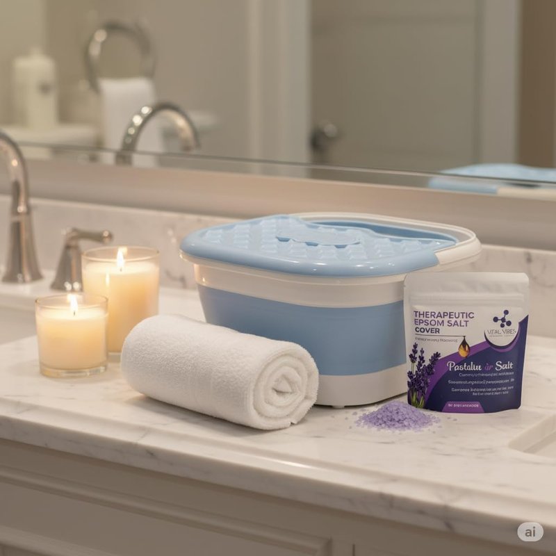 Vital Vibes Collapsible Foot Spa Bath Massager – Large Foot Soaking Tub with Heat Cover & Rollers – Professional Pedicure Kit for Callus Removal, Pain Relief & Soaking – Includes Epsom Salt