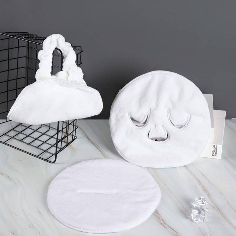 3Hole Towel Mask Cold and Hot Compress Facial Vaporizer Available Towel Moisturizing Beauty Spa Suitable for Women Facial Vaporizer Mask(2 Pack)