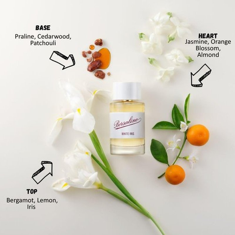 Borsalino White Iris Eau de Parfum - Luxurious Fruity & Floral Women's Perfume with Orange Blossom, Jasmine & Almond