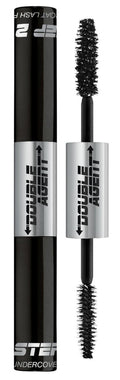 Palladio Double Agent Lash Extender Undercover Fiber Booster Mascara, dual lash system, increase eyelash length and volume, boost lashes for a bold dramatic look, voluminous makeup mascara, Jet Black