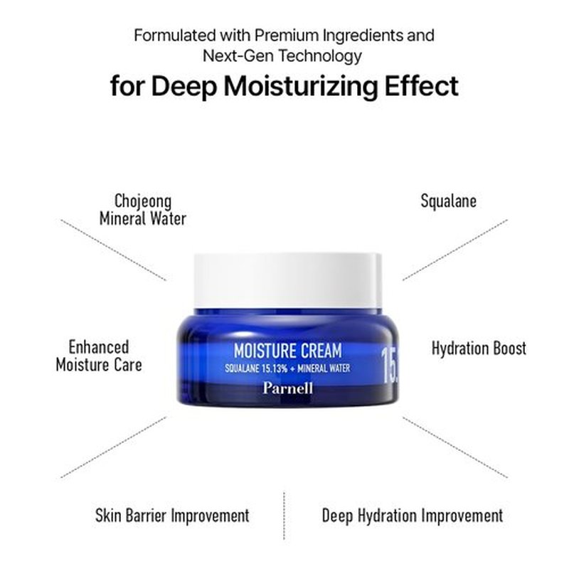 Parnell Squalane Moisture Cream - Deep Hydrating K-Beauty Face Moisturizer for Dry Skin | 1.69 fl. oz / 50ml