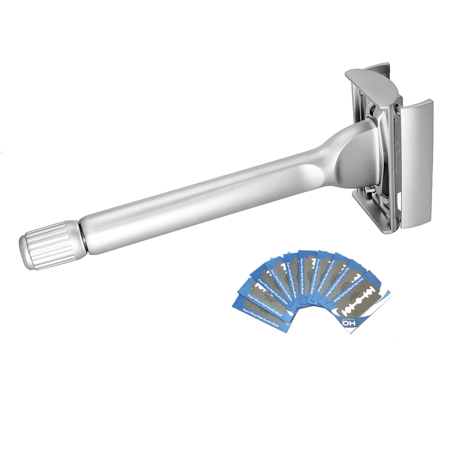 Magyfosia Classic Long Handle Heavy Weight Butterfly Open Double Edge Safety Razor for Men & Women with 10 Stainless Steel Blades,Smooth and Clean Shave Machine,Unique Gifts for Him