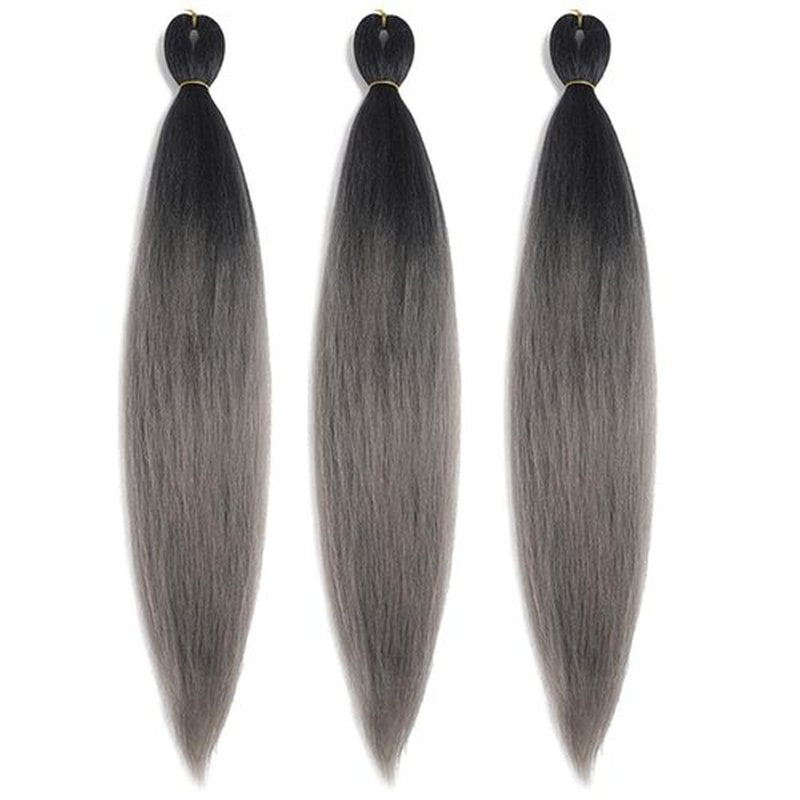 Pre Stretched Braiding Hair 26 Inch Ombre Grey Braiding Hair Extensions Hot Water Setting Crochet Box Braids Hair (26 Inch (Pack of 3), Black-Dark Grey)