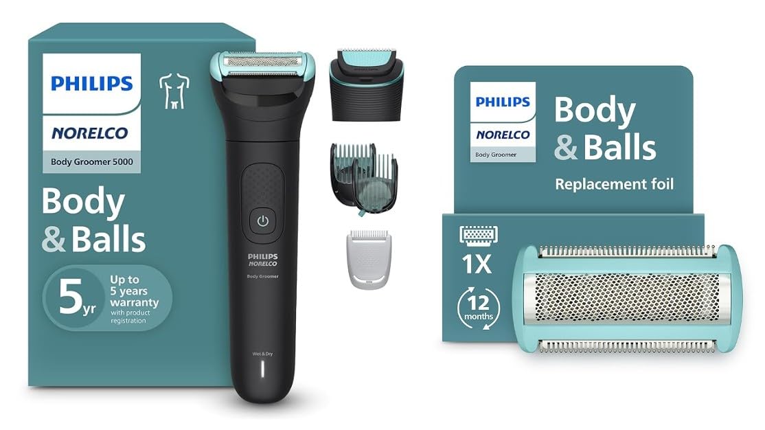 Philips Norelco Body Groomer Series 5000, BG5490/50 with Philips Norelco Body Groomer Replacement Shaving Foil Head, BG2010/40 - Whole Body Grooming, 100% Showerproof