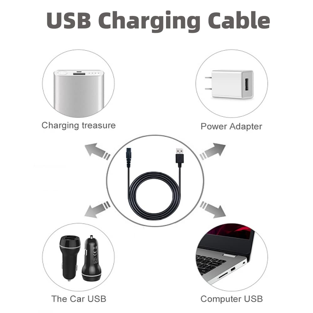 Qjin USB-A Charging Cable for Philips Norelco 2400, 3600 & MG5910 MG7910 MG7975 MG9510 MG9522 MG9575 - OneBlade QP1424 QP2724 QP2834 QP4530 QP6542 Trimmer & Shaver - 5V USB Charger Cord - 2 Pcs