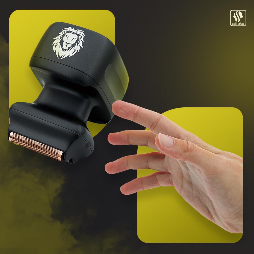 Skull Shaver One Lion Gold PRO Face Shaver for Men - Precision Grooming - Stepped Twin Foil - Ergonomic Grip - LCD Display - Cordless & Rechargeable