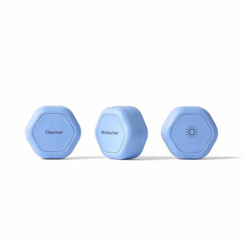 Cadence Travel Containers Basic Skincare Set - Magnetic Lids & Carry-On Essentials for Men/Women - 3 Small Capsules (0.56oz) - Cleanser, Moisturizer & Sun-Icon Labels - Pacific