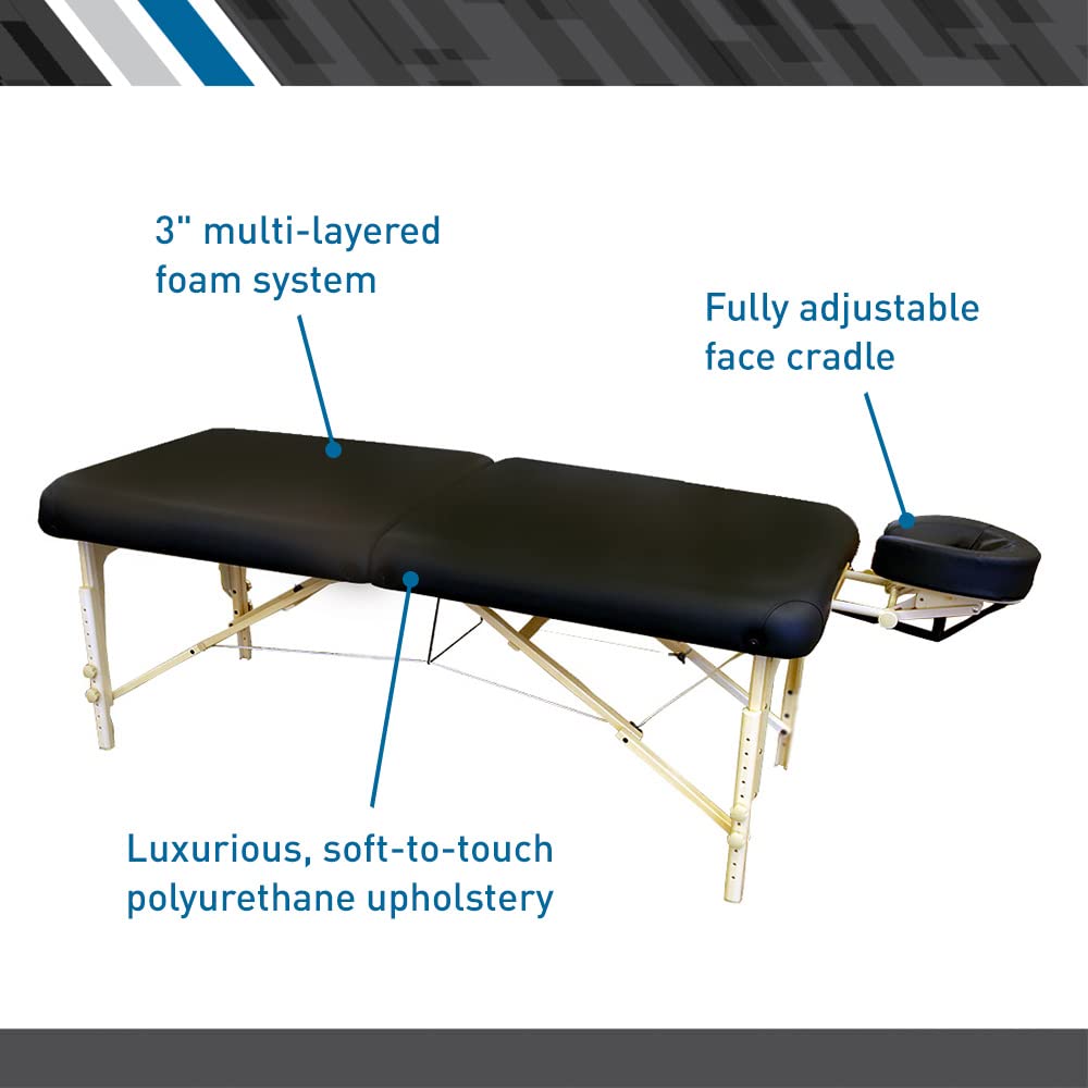 BodyMed Portable Massage Table with Face Cradle, PU Cover, 3"" Multi-Layered Foam System with Memory Foam, Easy Setup, 450lb Weight Capacity