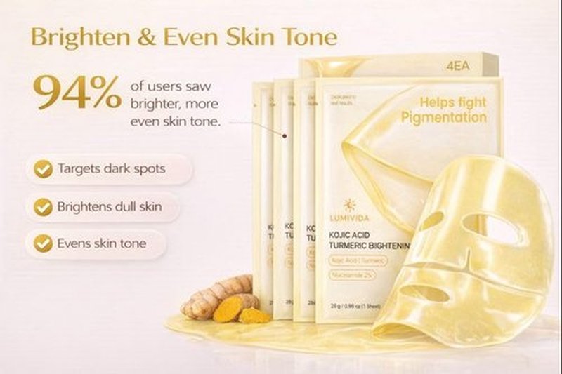 LumiVida Kojic Acid Turmeric Brightening Gel Face Mask | Overnight Firming & Hydrating for Elasticity & Glow | Korean Skincare with Niacinamide, Peptides & Hydrolyzed Collagen | 4 Pack
