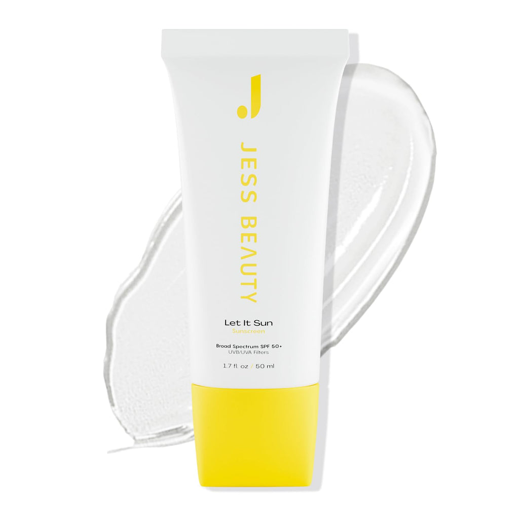 JESS BEAUTY | Let It Sun SPF 50 Gel Sunscreen | Lightweight Invisible Face Sunscreen with Green Tea, Aloe Vera & Squalane | Broad Spectrum UV Protection with No White Cast 1.7 fl oz