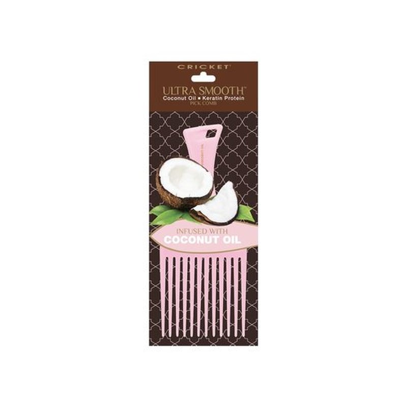 Cricket Ultra Smooth Coconut Hair Pick Comb - Infused with Coconut Oil & Keratin for Frizz-Free Shine, Volume Boost, and Gentle Detangling – Ideal for Curly, Thick, and Textured Hair - Pink