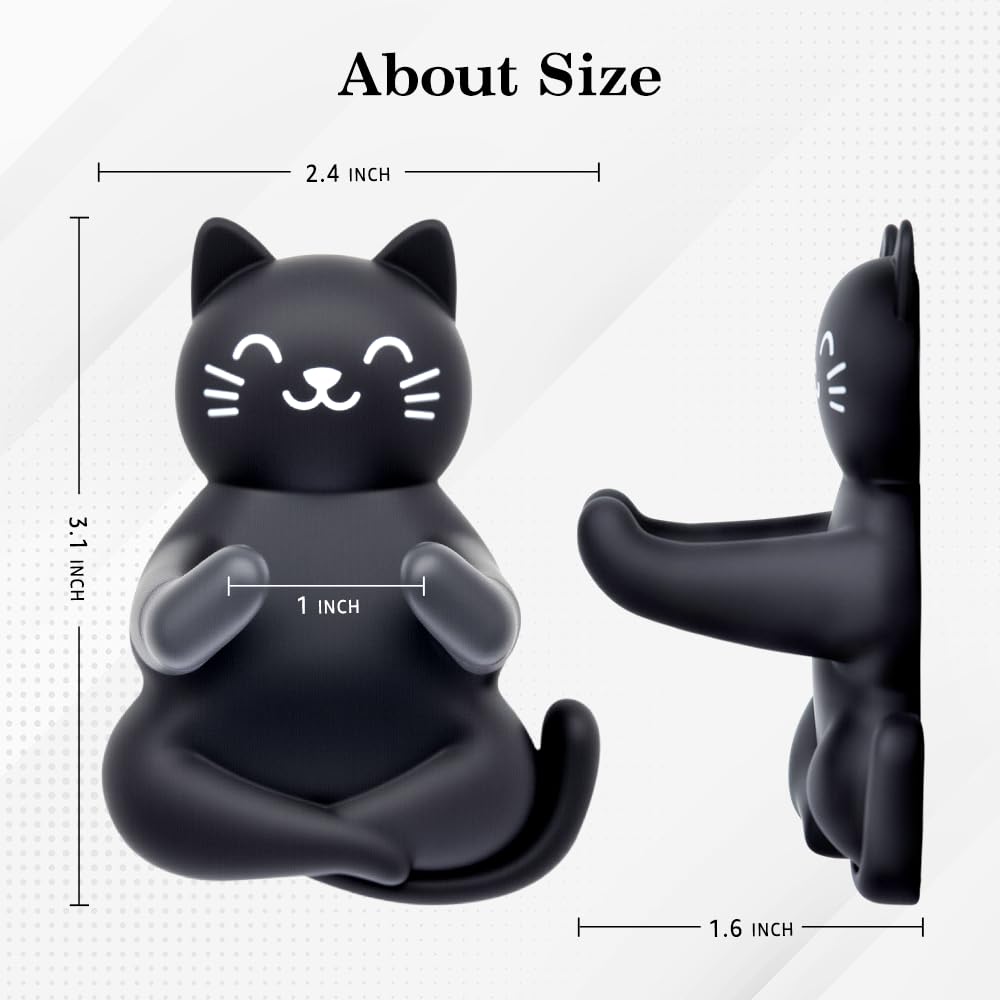 Mhfpl Cute Black Cat Silicone Razor Holder for Shower Adhesive Sticky Heavy Duty Waterproof Wall Hooks, Black Cat Razor Hooks for Bathroom Inside Shower Wall Hanging Loofah Towel