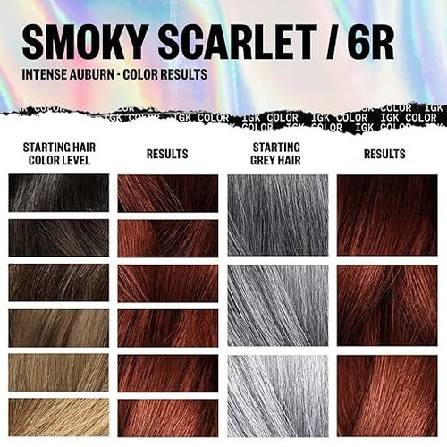 IGK Permanent Hair Color Kit - 6R Smoky Scarlet | Intense Auburn | 100% Gray Coverage, Strength & Shine