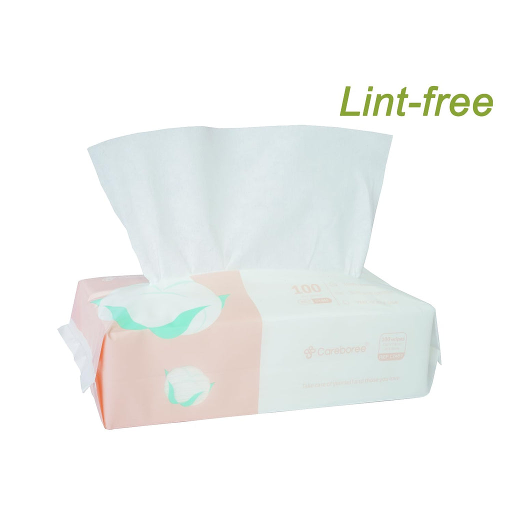 Careboree Ultra Soft Dry Baby Wipes Unscented Face Cleansing Multi-Purpose Pure Cotton Tissue (3 PACK-300 count))