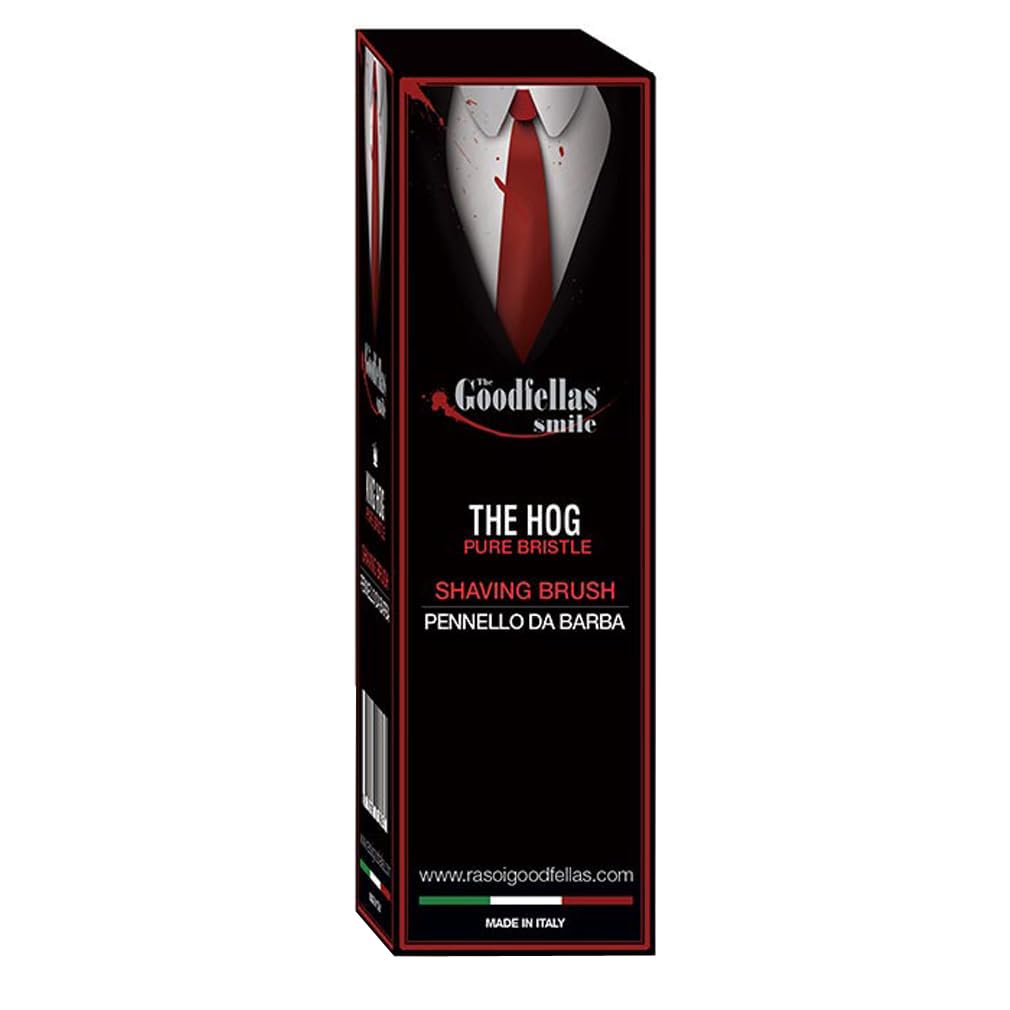 The Goodfellas’ Smile Shaving Brush – The Hog Pure Bristle Travel Brush by Omega Brushes – Italian-Made Boar Bristles, Compact Face Lathering Tool for Shaving Soaps & Creams – Lightweight & Durable