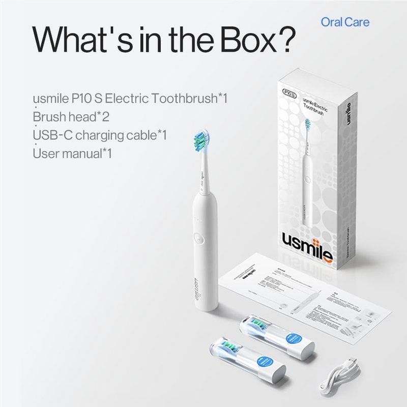 Usmile P10S Sonic Electric Toothbrush - 3 Cleaning Modes, 180-Day Battery Life, Sensitive Teeth Care, 2 Brush Heads (White)