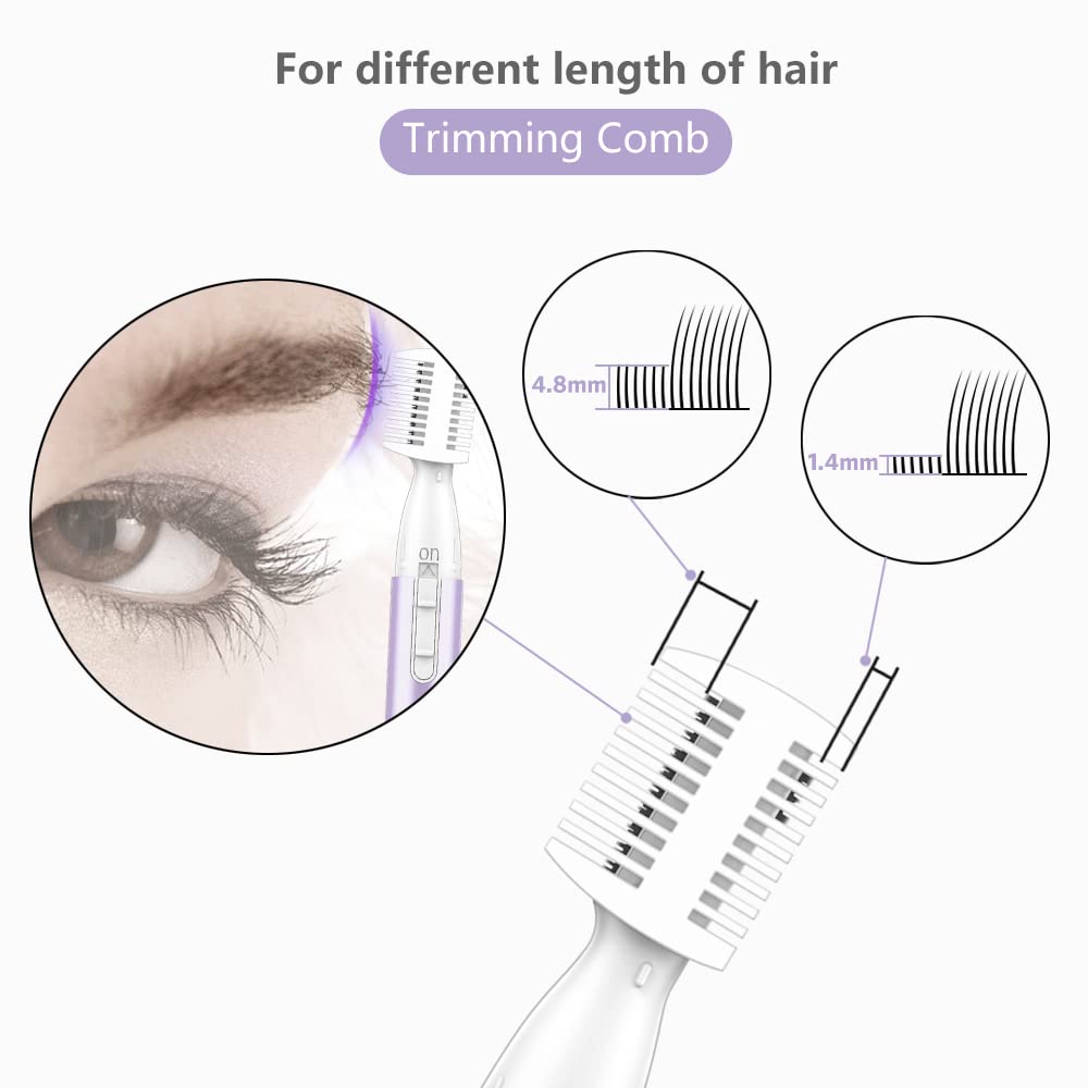 Funstant Upgraded Eyebrow Trimmer, Precision Electric Eyebrow Razor for Women Battery-Operated Facial Hair Remover with Comb No Pulling Sensation Painless for Face Chin Neck, Upper-Lip, Peach-Fuzz