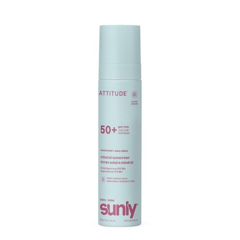 ATTITUDE Baby Mineral Sunscreen Lotion SPF 50 - Lightweight, Water-Resistant, Non-Greasy, 3 Oz