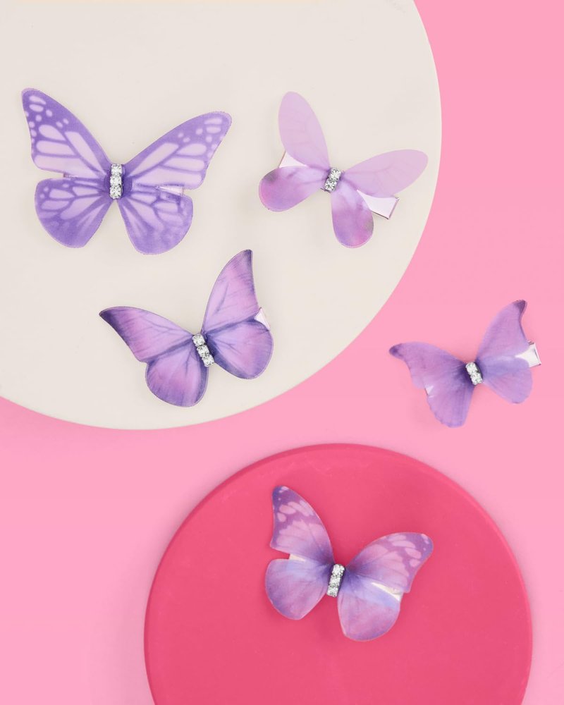 xo, Fetti Purple Butterfly Rhinestone Organza Hair Clips - 5 pcs | Bachelorette Party Favors, Birthday Girl Accessory, Concert Party Decorations, Rave Hair Supplies, Festival